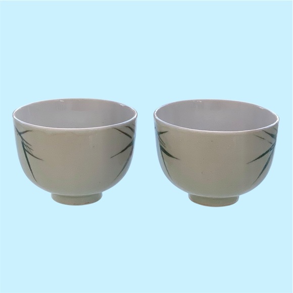 Porcelain Japanese Bamboo Design Cups / Bowls~ Set of 2 - Picture 4 of 6